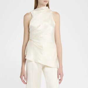 Alexander McQueen Asymmetrical Ruched Smashed Satin Top, Oyster, IT 36 (US 0)